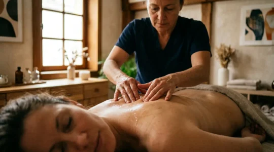 Séance de massage suédois thérapeutique pour le soulagement du mal de dos chronique dans un cabinet professionnel en France