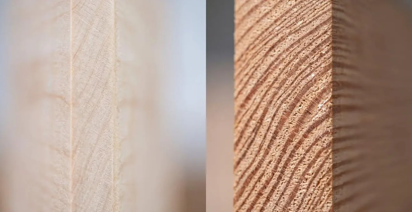 Comparaison macro des textures de bois tremble et hemlock pour sauna