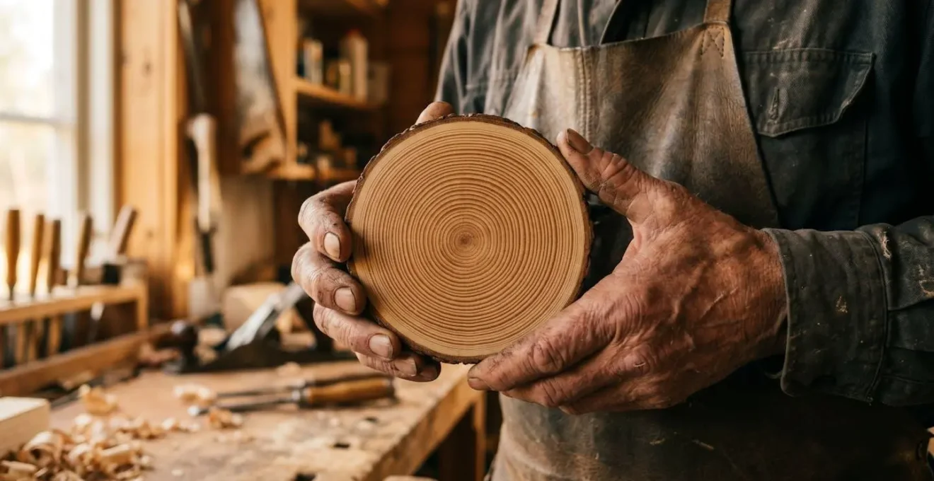 Coupe transversale d'épicéa nordique montrant les cernes de croissance serrés