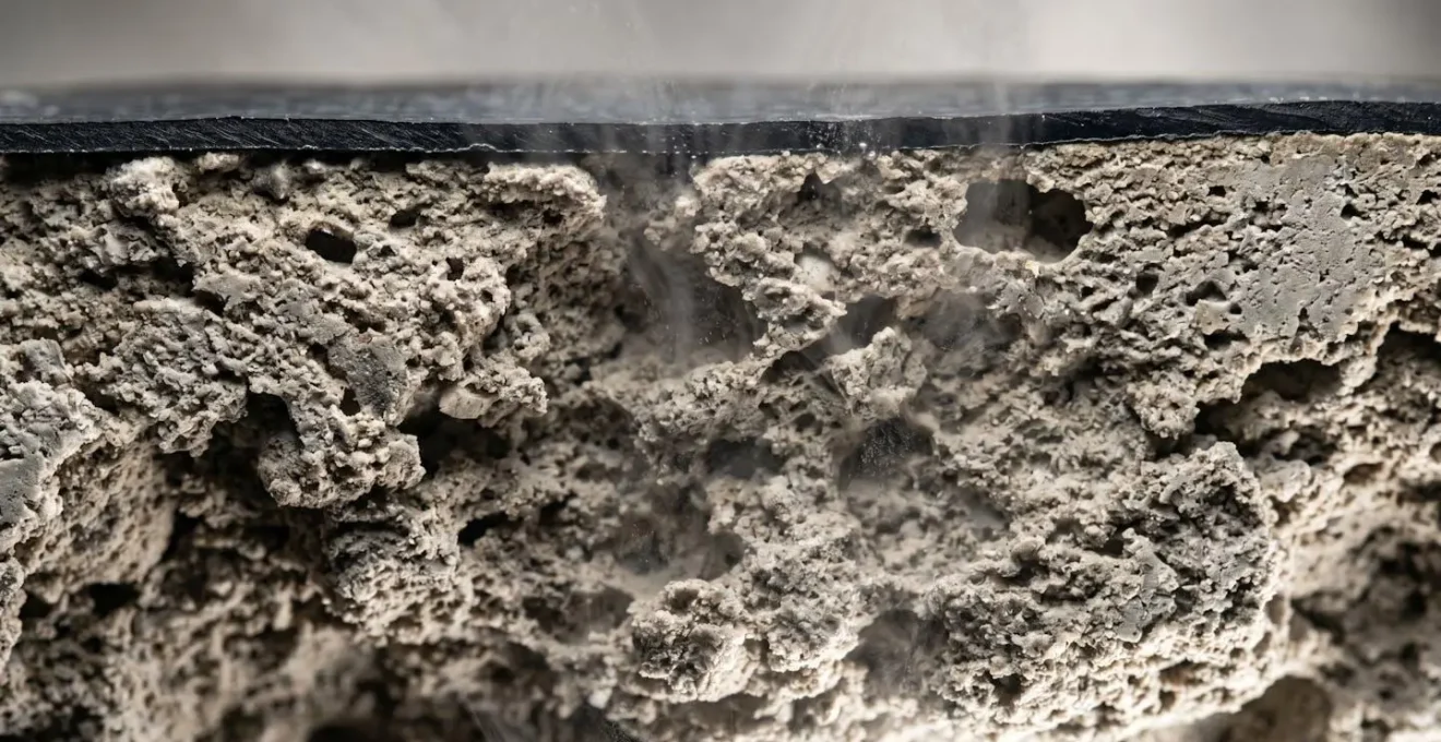 Coupe technique montrant la diffusion de vapeur d'eau à travers un mur sans pare-vapeur