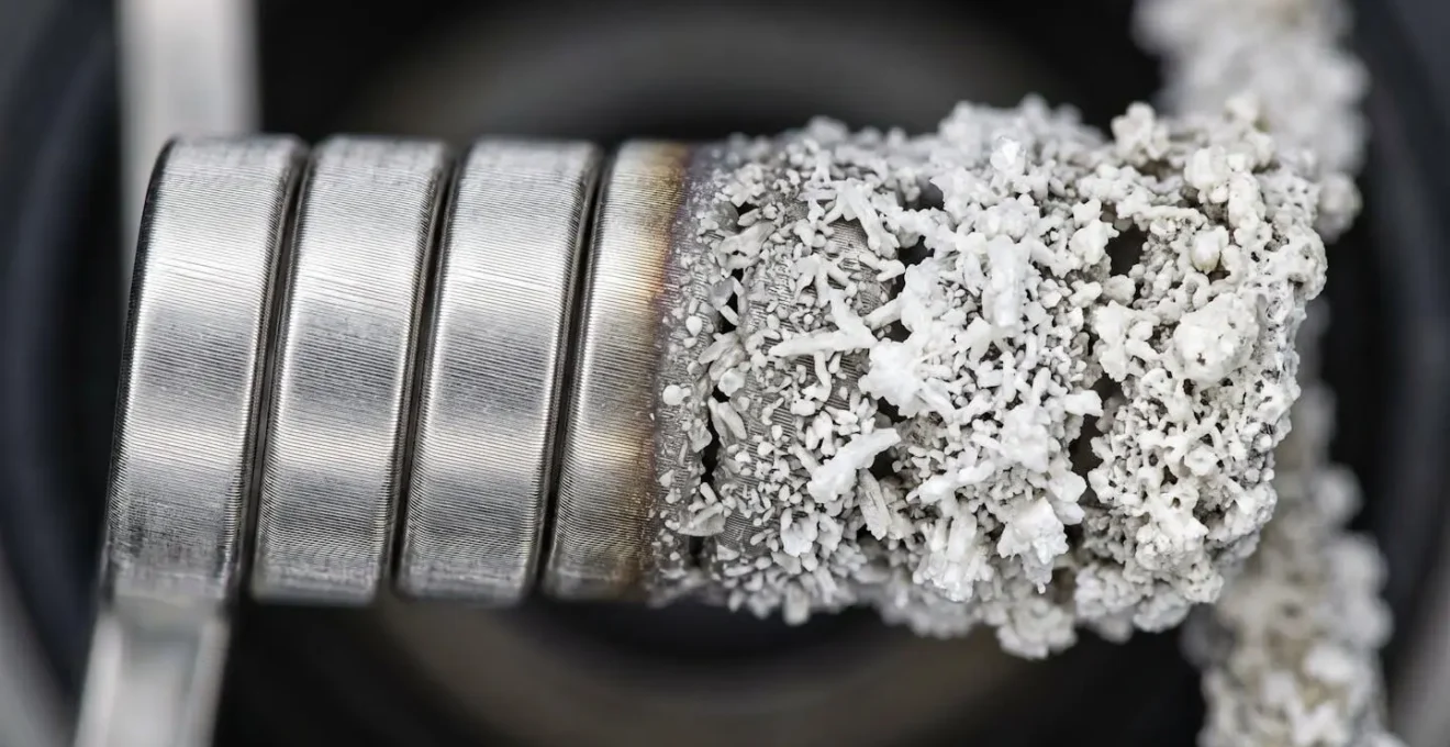 Vue macro d'une résistance électrique avec et sans calcaire